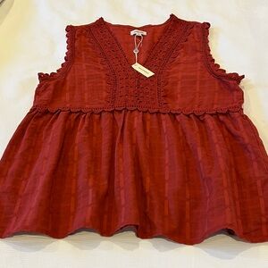 New MAX STUDIO Rust Sleeveless Top, 100% Cotton, Size Large, NWT